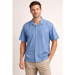 Paul Smith London Blue Button Up Short Sleeve Cotton Shirt Top  Mens Size Large